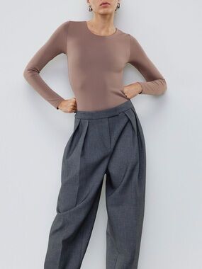 Aritzia Babaton Contour Crew Longsleeve Bodysuit Sleek Taupe size L
